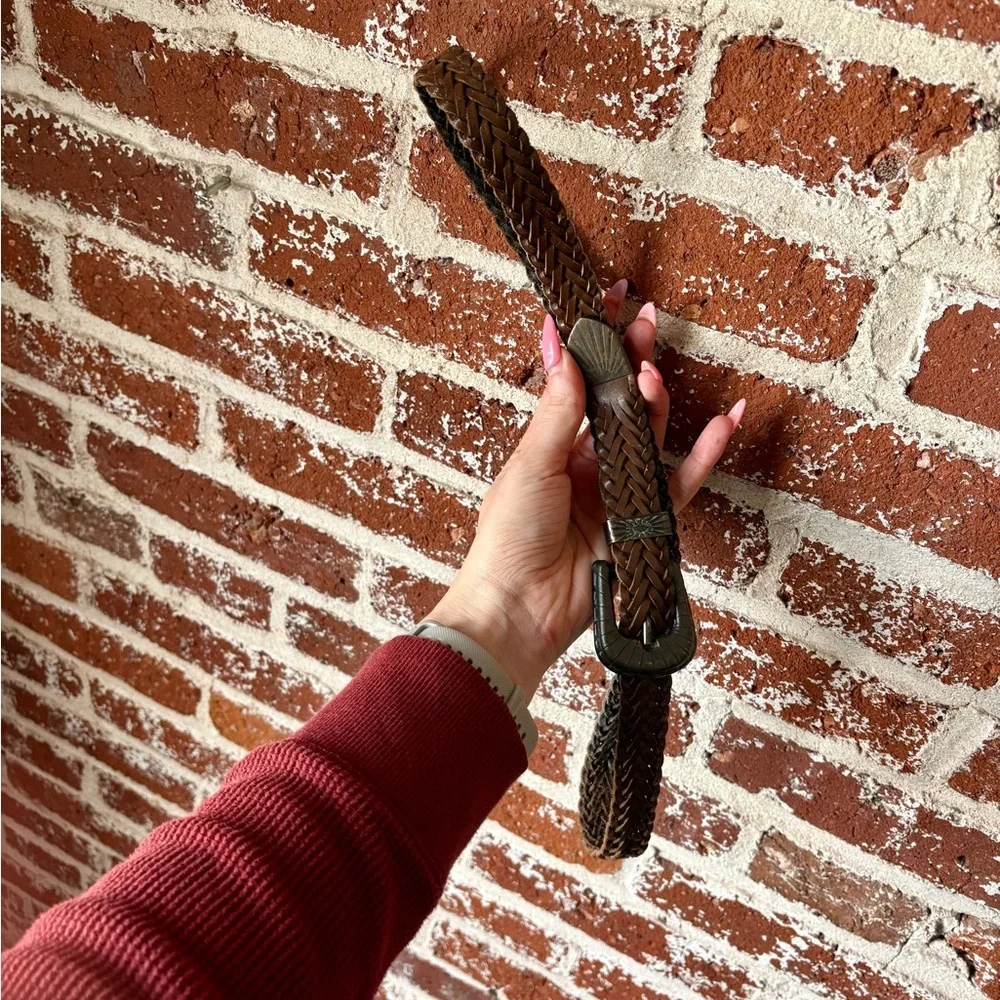 Vintage leather dark brown braided belt | tagged: M/L